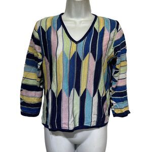 Marcazzani Metallic Blue Pastel woven Pullover sweater Size M